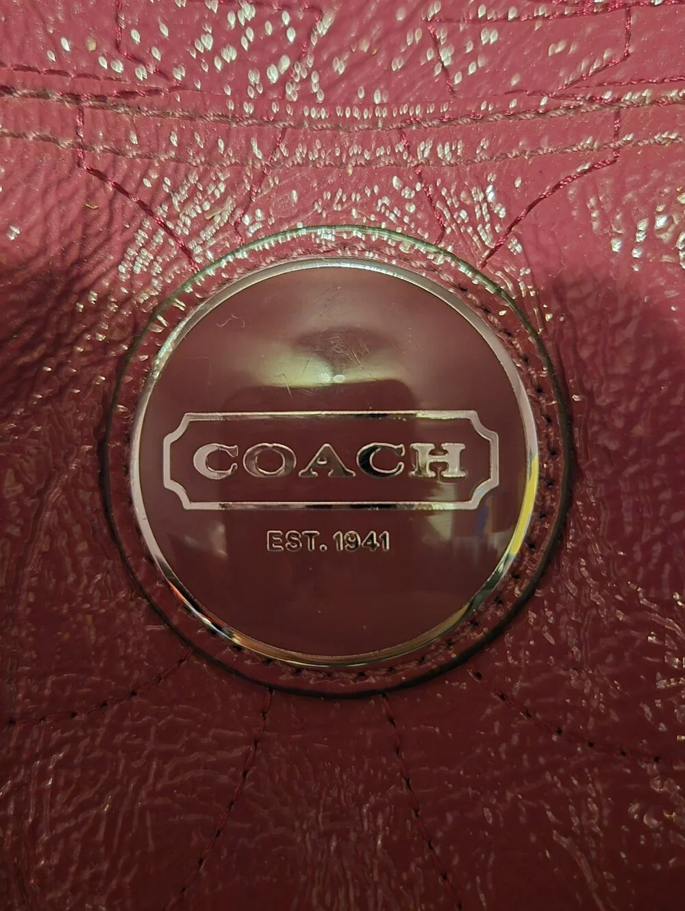 Coach- Signature Fuchsia Pink XL Shoulder Diaper Bag Tote Patent Leather